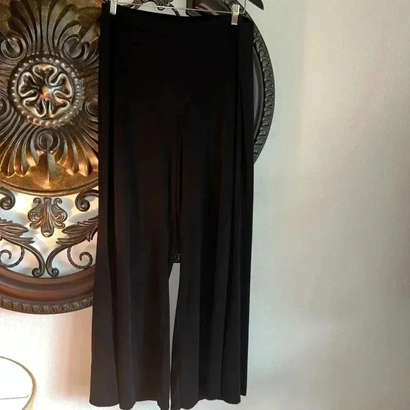 Women’s Black Palazzo Party Wide Leg Flair Pants Slacks Elastic Waist Pull On XL - Picture 4 of 6